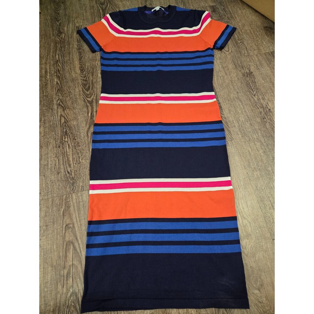 Lucy Paris Large Fitted Stretch Sweater Dress Navy Royal Blue Orange Pink Large